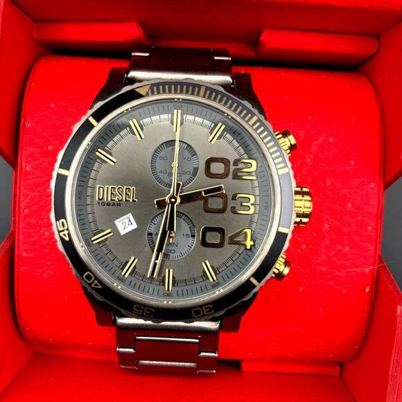 Diesel DZ4614 Double Down 2.0 Mens Chronograph Watch Unidirectional Bezel NIBWT - Picture 3 of 17